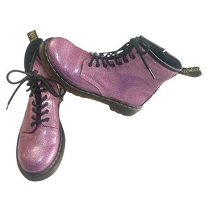 Dr. Martens 1460 Glitter J Girls Size 2 Youth Pink Classic Combat Side Zip Boots
